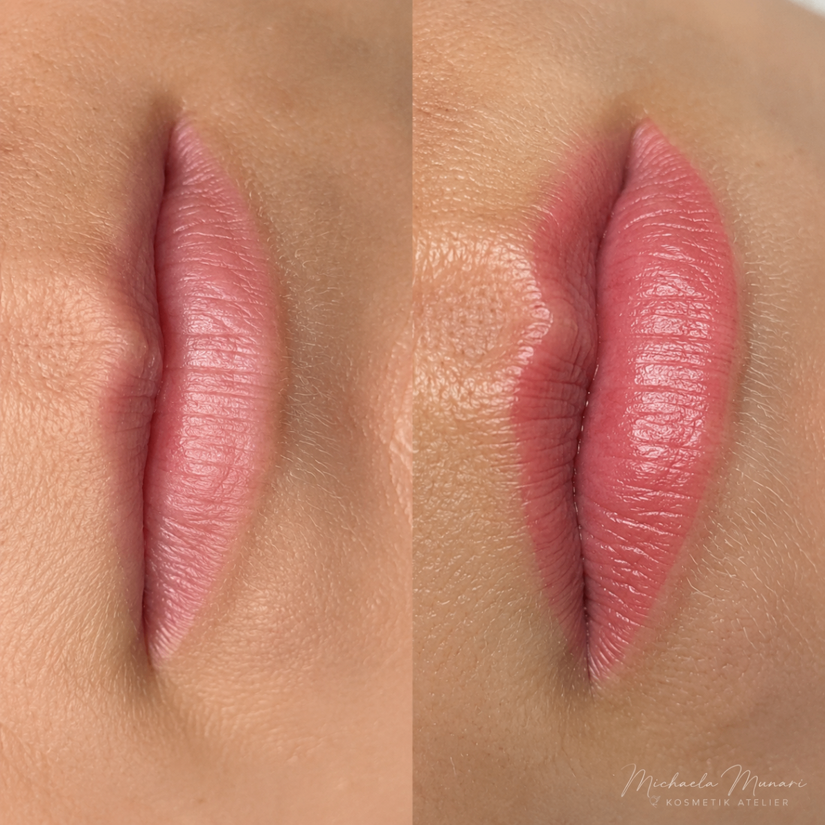 Vorher-Nachher Permanent Make-up Lippen – natürlicher Farbaufbau