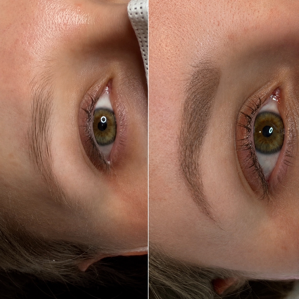 Vorher-Nachher Permanent Make-up Augenbrauen – Detailaufnahme