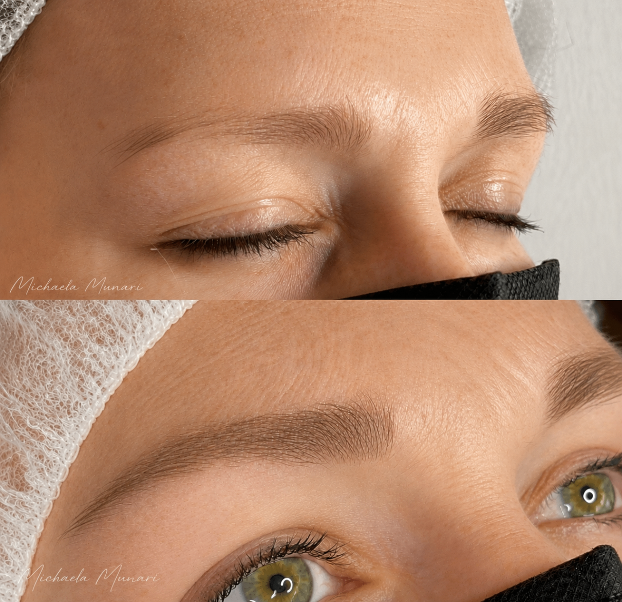 Vorher-Nachher Permanent Make-up Augenbrauen – natürliche Härchenzeichnung